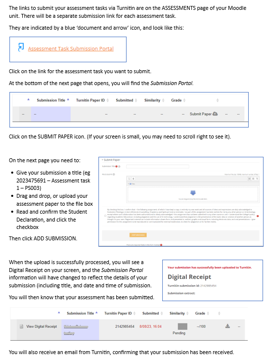 Instructions for submitting an assessment task via Moodle